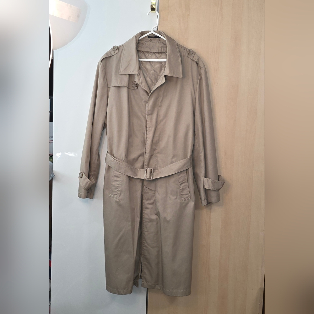 Men's Vinci Long Trench Coat 46R, Gently Preloved,‎ Zip Out Lining